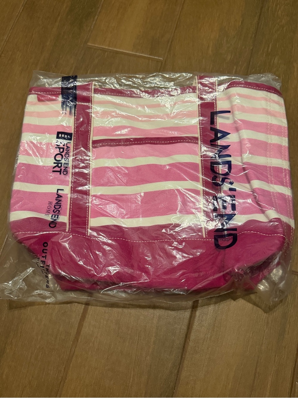 Lands' End Pink and White Striped Canvas Tote - size medium.